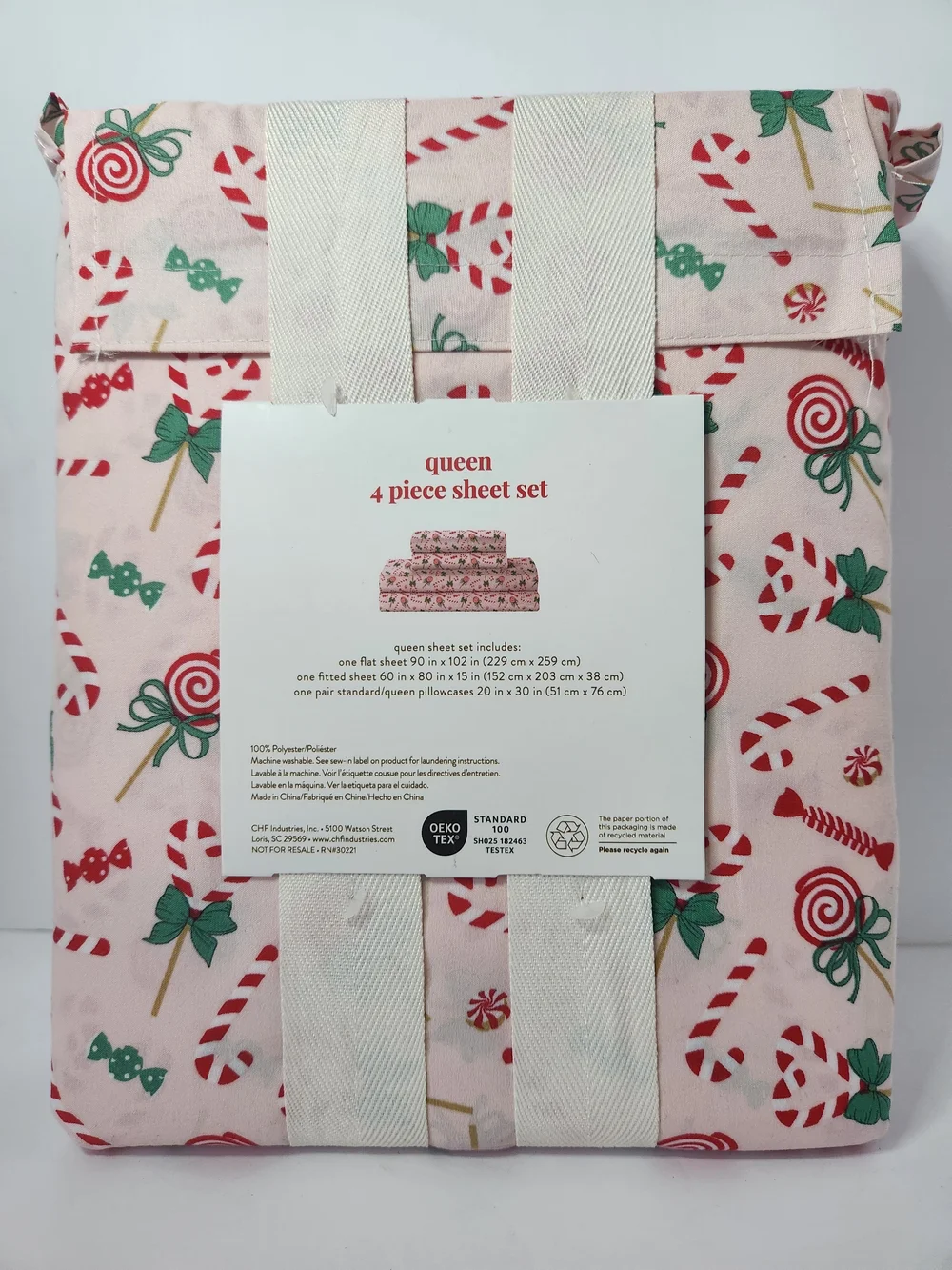 Peri Home Pink Candy Cane Print Sheet Set Queen Size Christmas